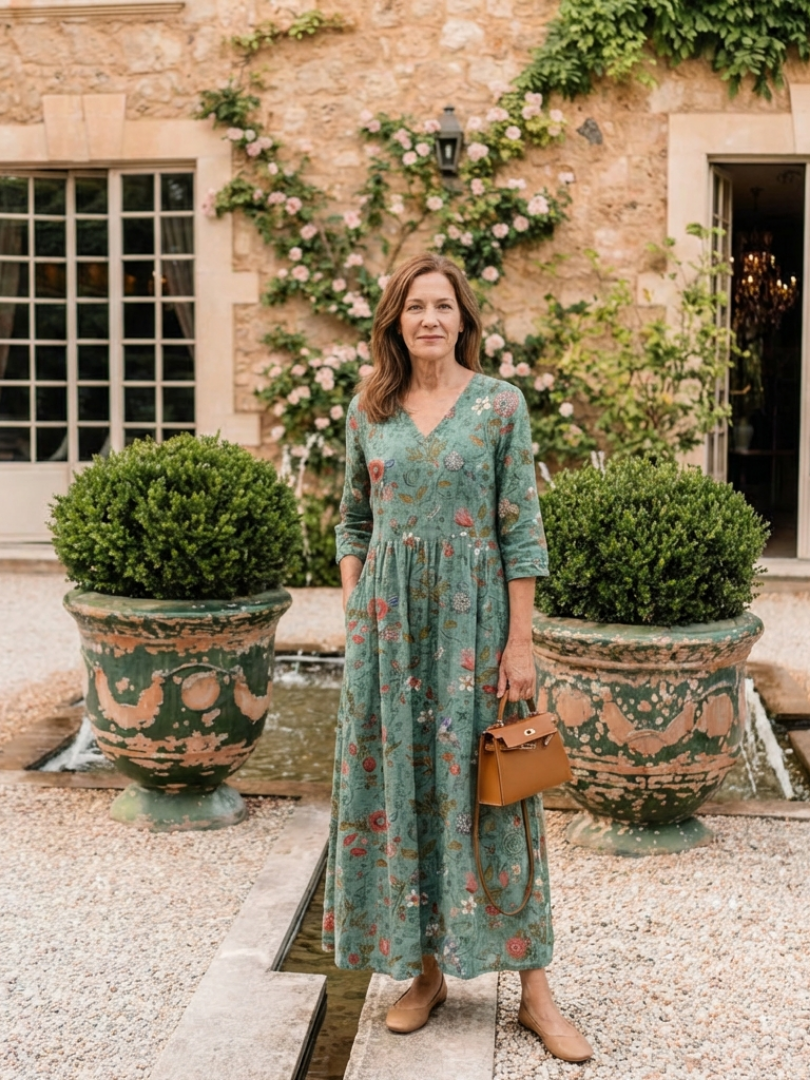 Marina | Robe Maxi Florale Col V Manches Trois Quarts