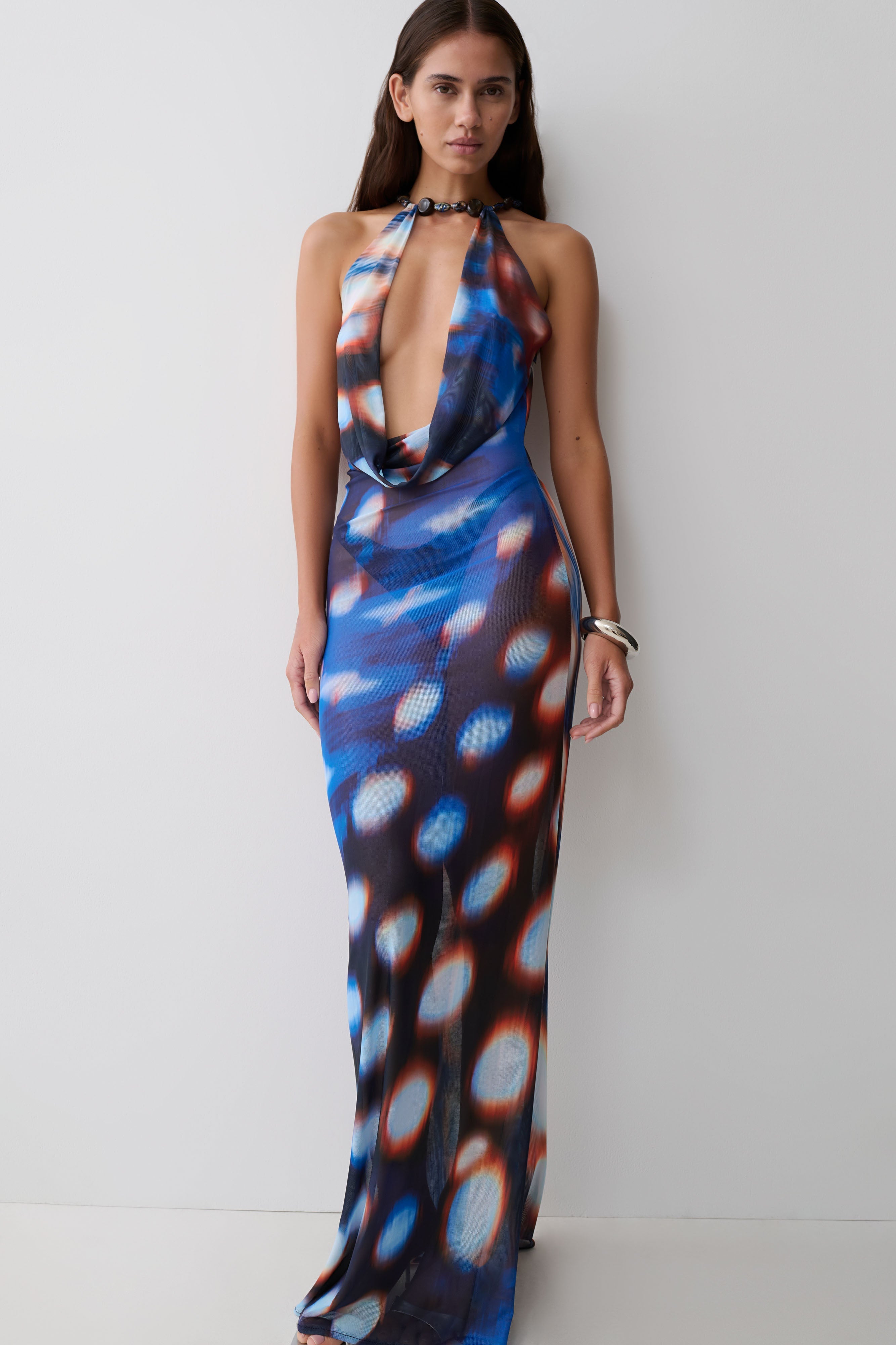 Galaxy Mesh Halter Maxi Dress
