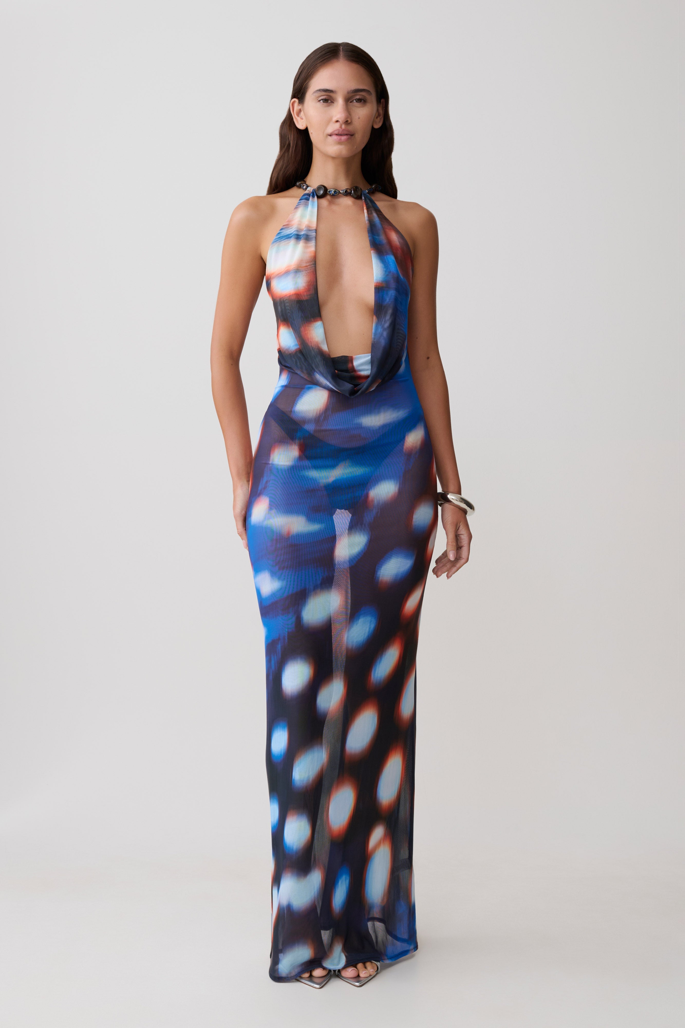 Galaxy Mesh Halter Maxi Dress