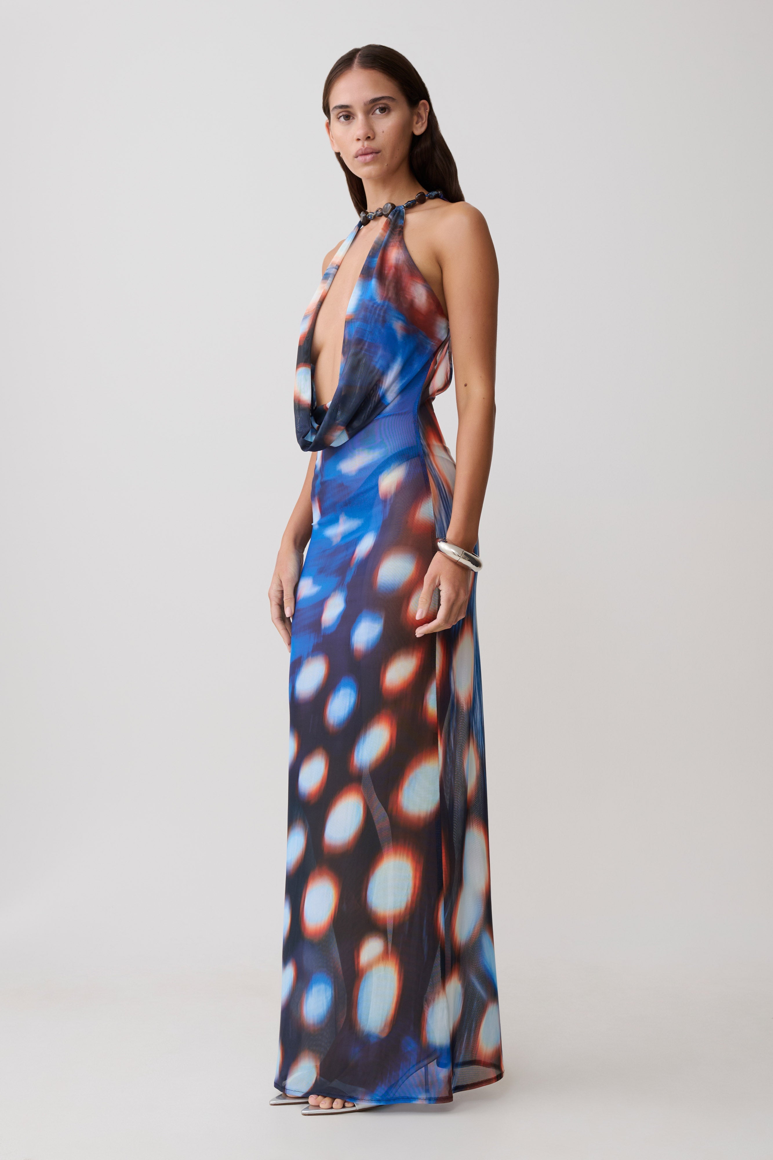 Galaxy Mesh Halter Maxi Dress