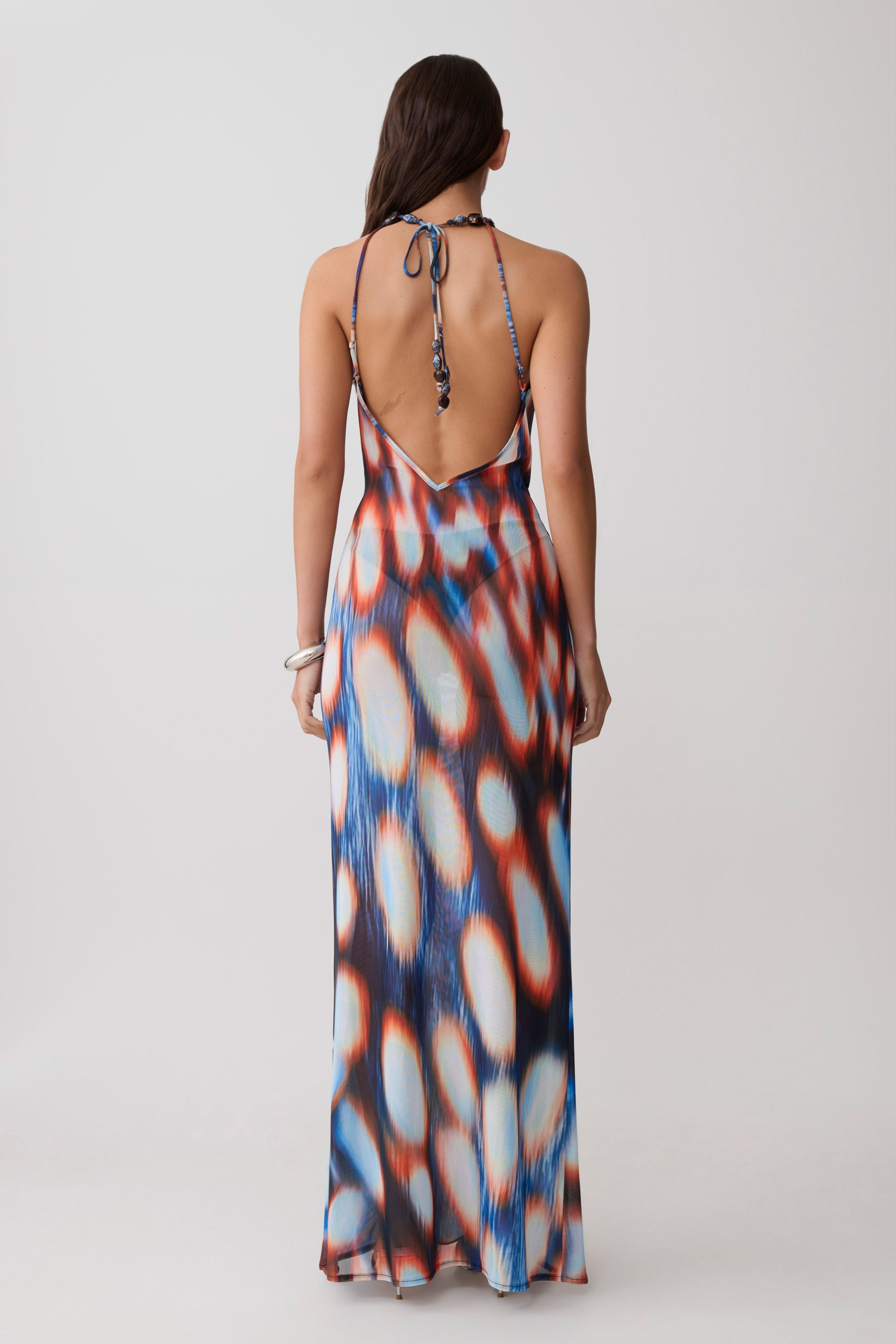 Galaxy Mesh Halter Maxi Dress
