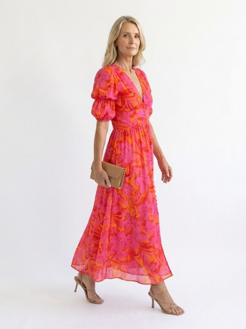 Willow | Robe Midi Florale Col V Manches Bouffantes