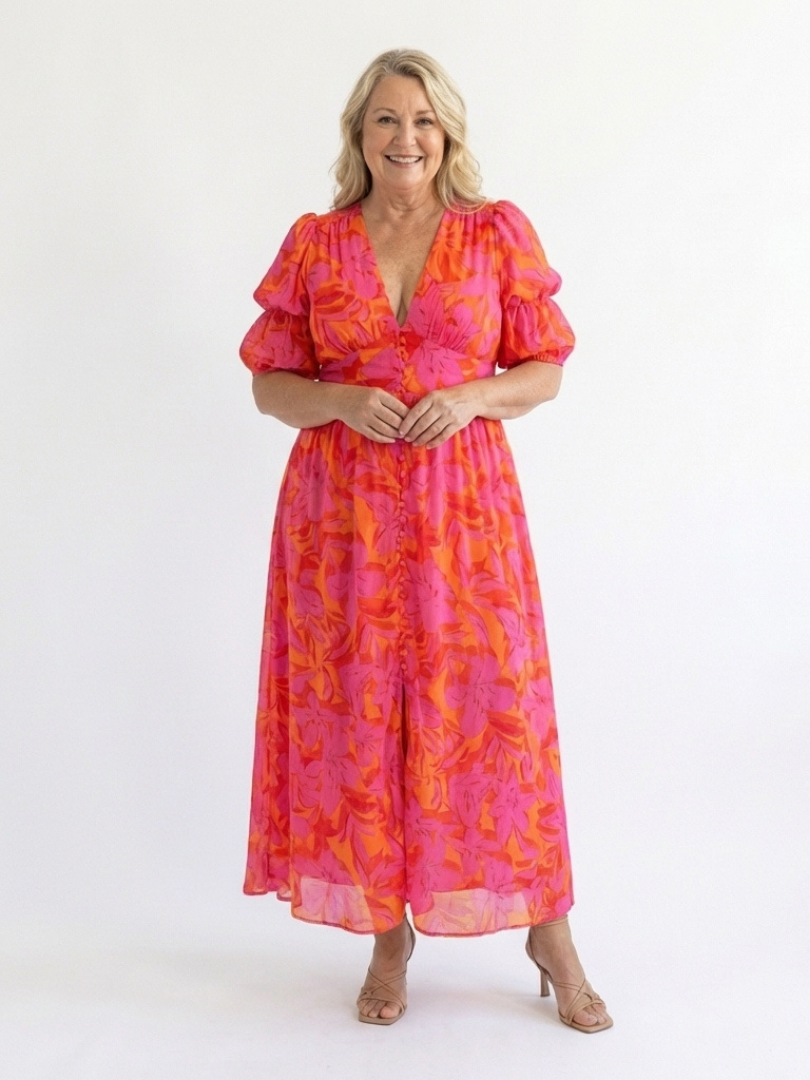 Willow | Robe Midi Florale Col V Manches Bouffantes