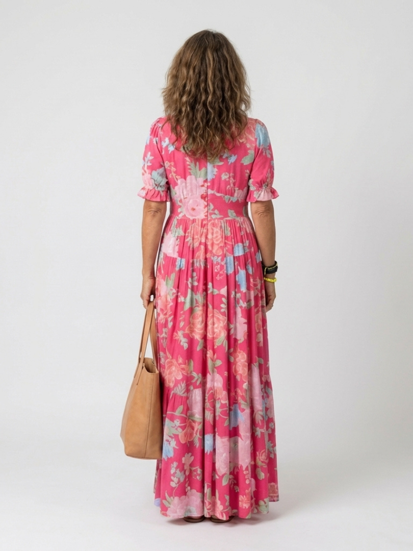 Ione | Robe Midi Florale Col V Manches Courtes