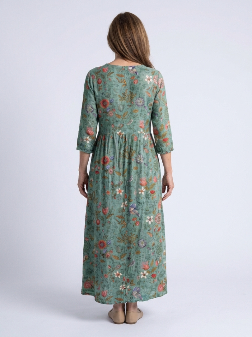 Marina | Robe Maxi Florale Col V Manches Trois Quarts