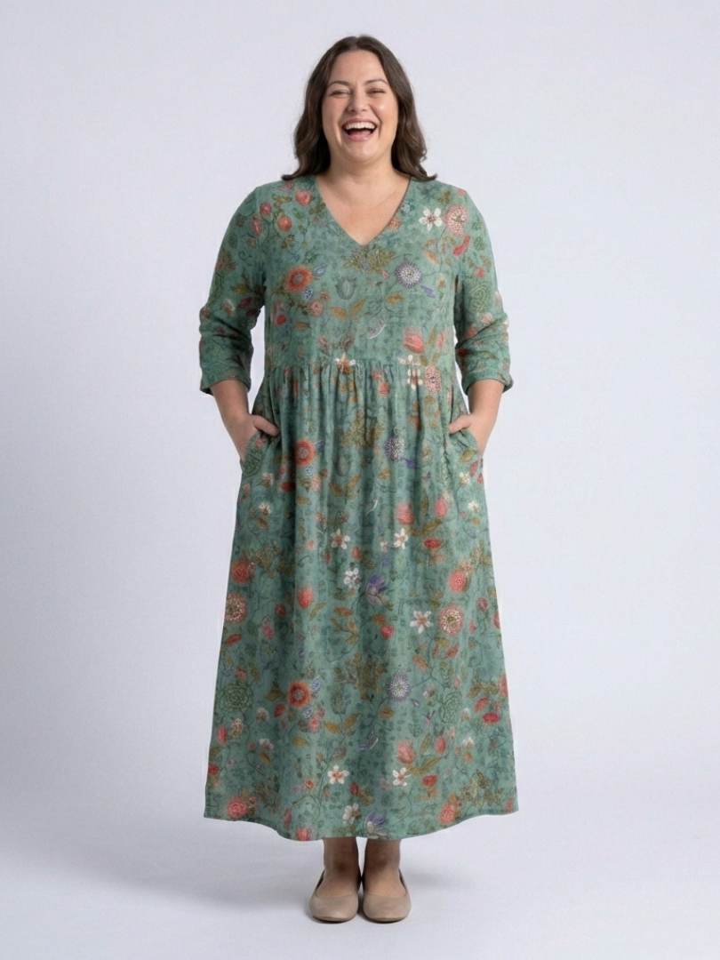 Marina | Robe Maxi Florale Col V Manches Trois Quarts