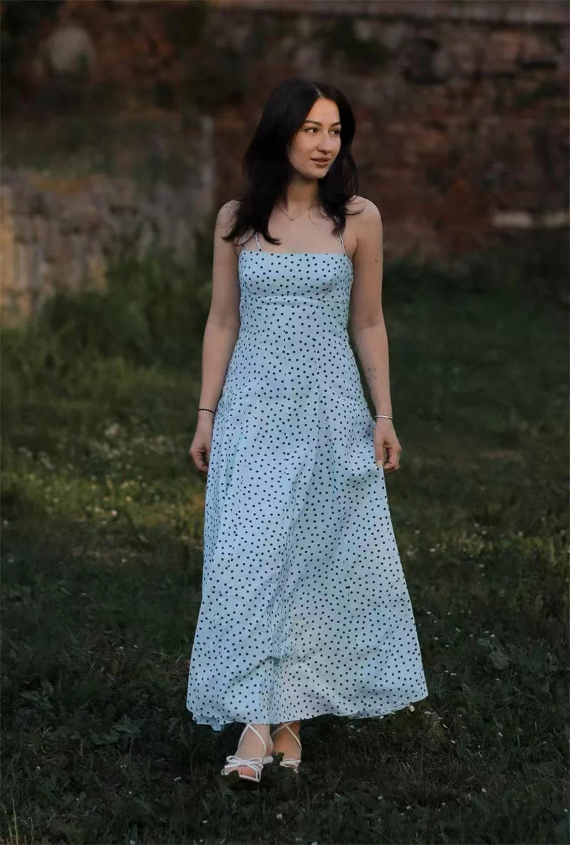 Nina | Modré puntíkované midi šaty