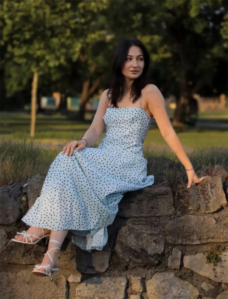 Nina | Modré puntíkované midi šaty