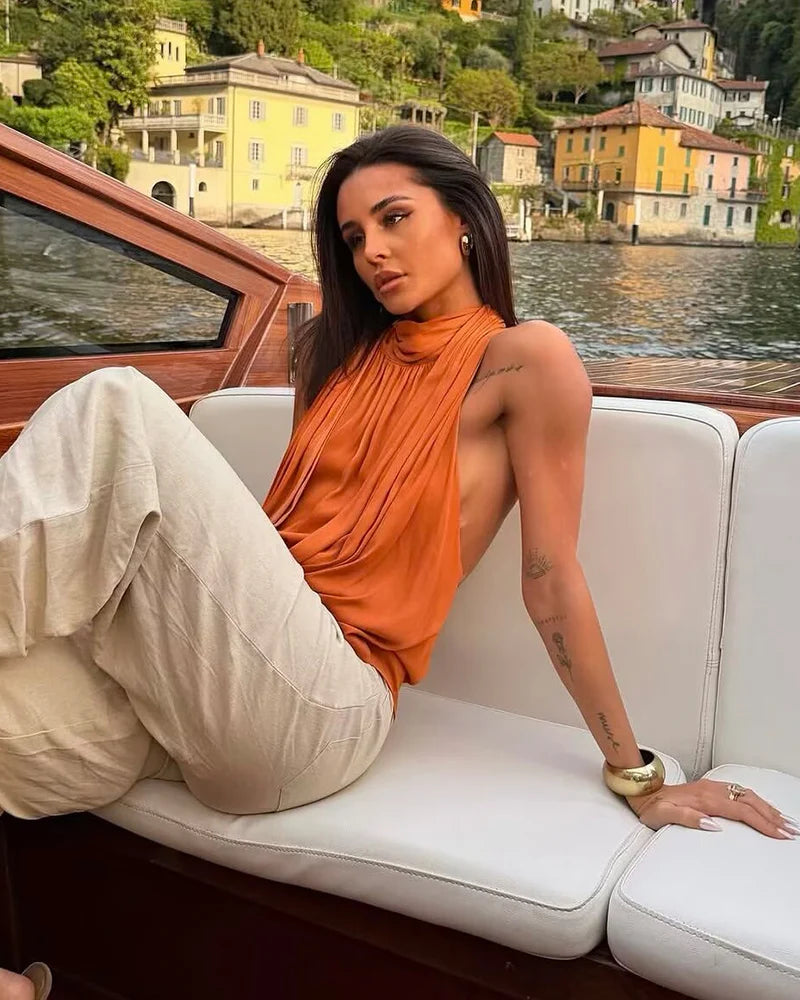 Vera | Top satinado plisado