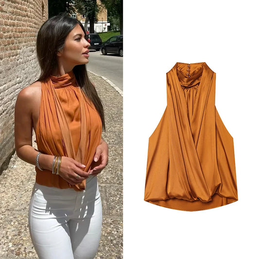 Vera | Top satinado plisado