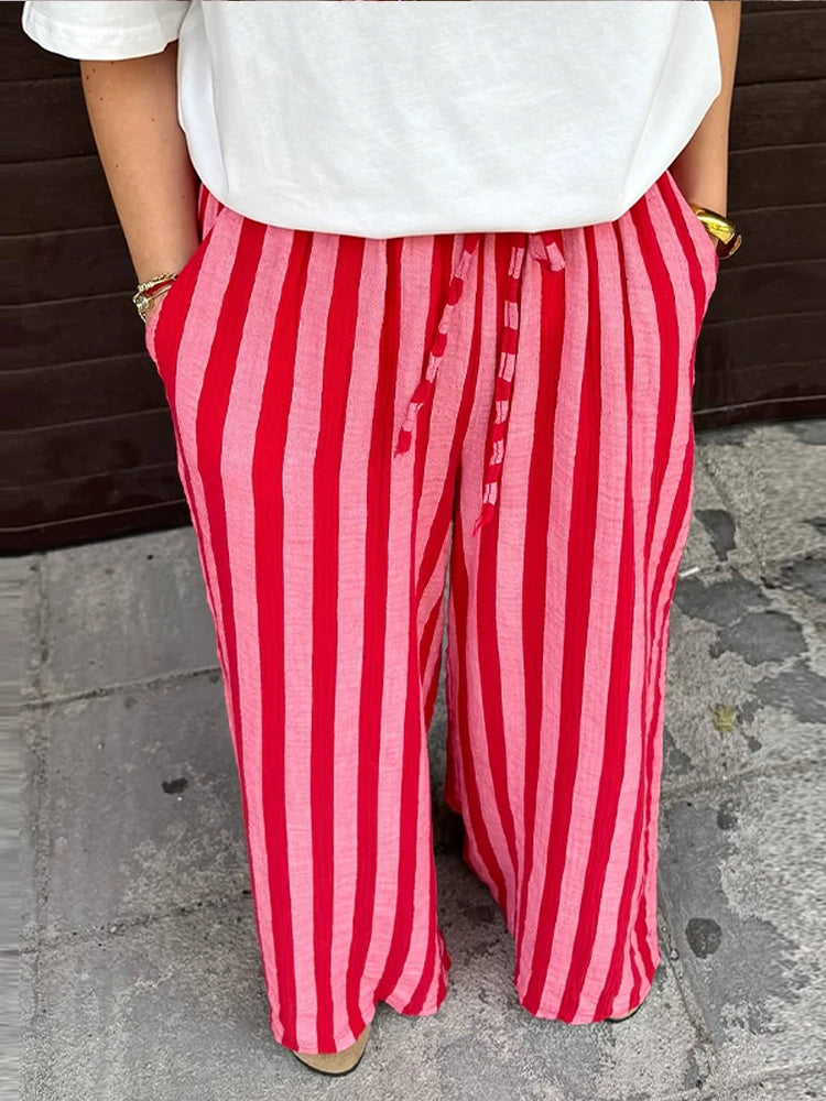 Paula | Pruhované kalhoty se šněrováním