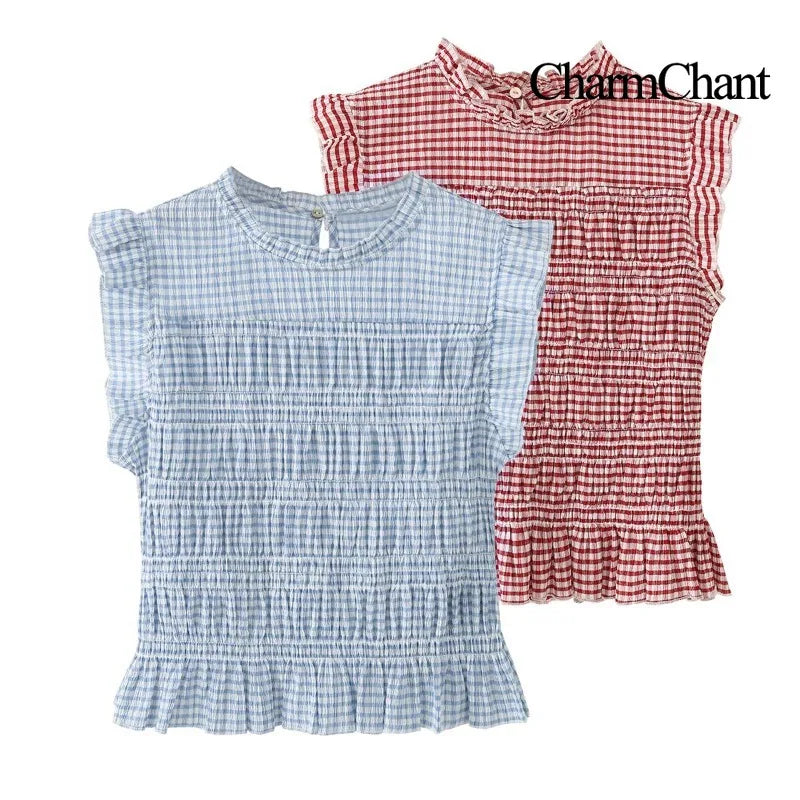 Cherie | Blusa peplum de cuadros vichy